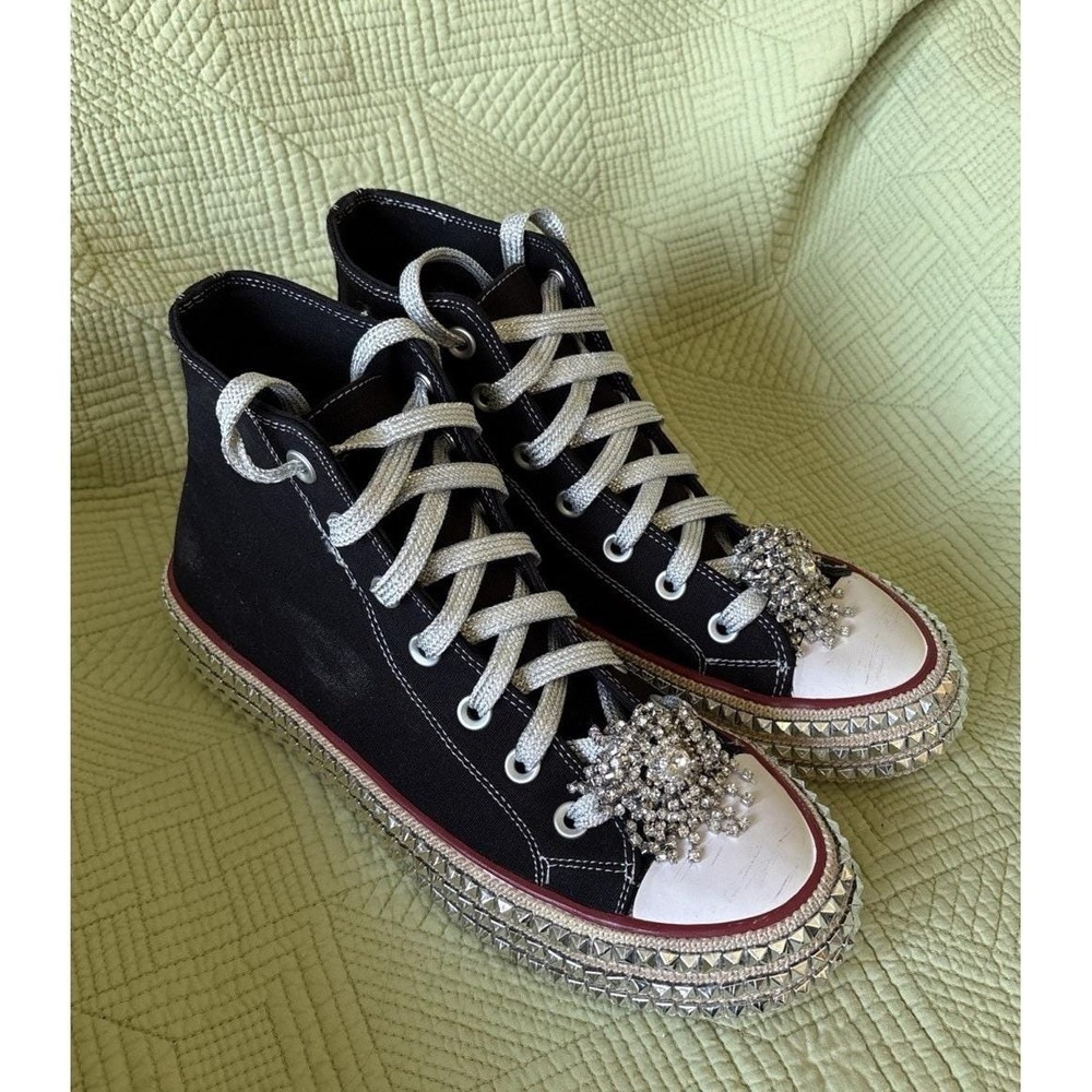 Custom Bling Rhinestone Black High Top Sneakers Studded Y2K Glam Shoes Size 10